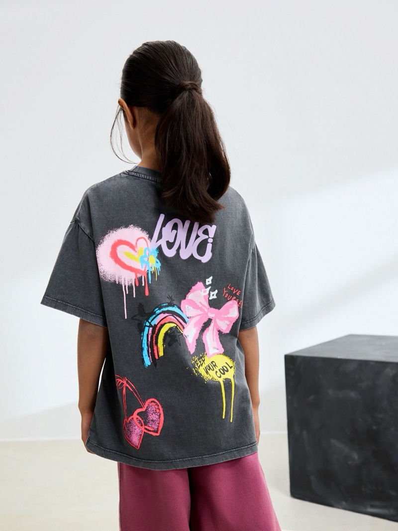 Charcoal Graffiti - Oversized Graphic Print T-Shirt (3-16yrs)