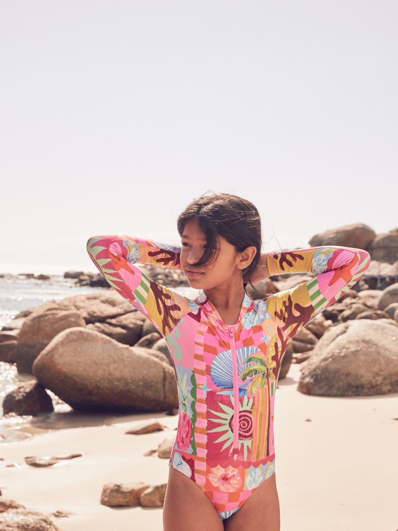 Pink Multi - Long Sleeved Sunsafe Swimsuit (3-16yrs)