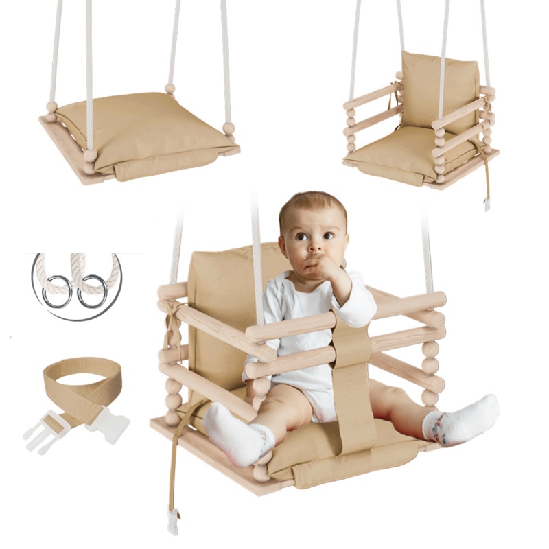 MAMOI® Babyschaukel, Schaukel Indoor und Outdoor, Holzschaukel für baby und Kinder, Kinderschaukel, Schaukeln aus Holz, Kleinkinderschaukel für kinderzimmer und türrahmen ab 1 jahr, 3 in 1 - Mamoi.me