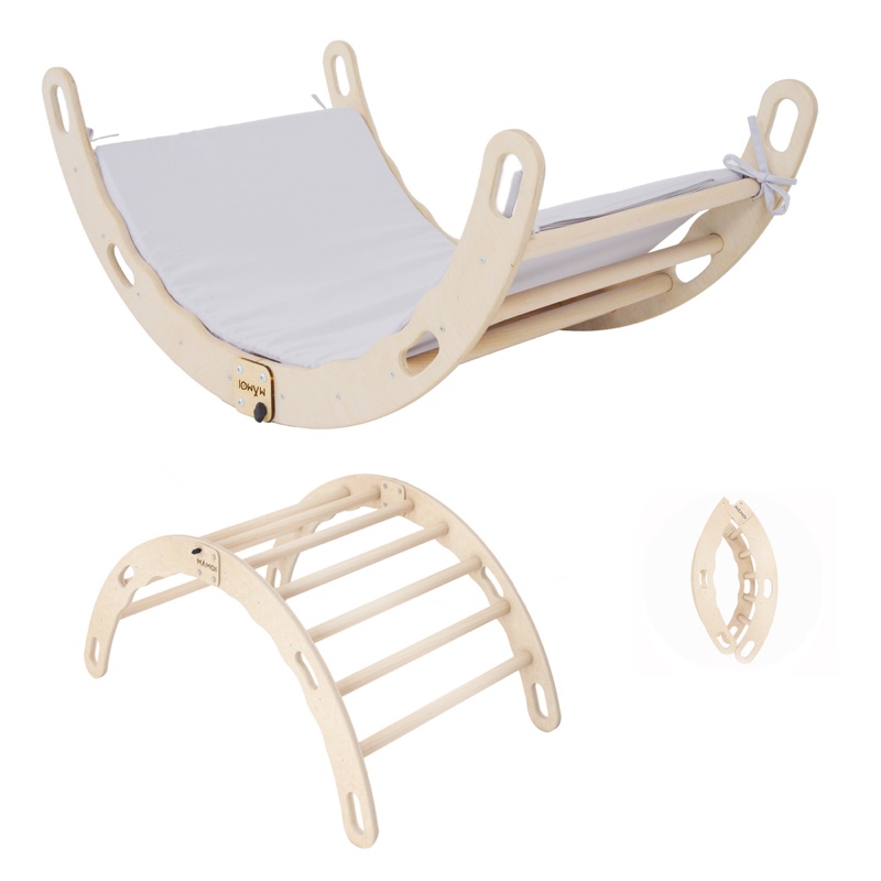 MAMOI® Kletterbogen mit Kissen, Kissen für Regenbogenwippe aus Holz, Kletterdreieck, Baby Klettern, Holzbogen für Kinder, Spielplatz, Klettergerüst Indoor ab 1/2/3 Jahre - Mamoi.me