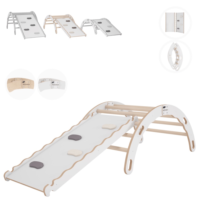 MAMOI® Kletterbogen mit rutsche, Kletterdreieck, Baby klettern, Regenbogenwippe aus holz, Holzbogen für Kinder, Rutschbrett für spielplatz, Klettergerüst indoor ab 1 jahr 2/3 jahre, Montessori - Mamoi.me