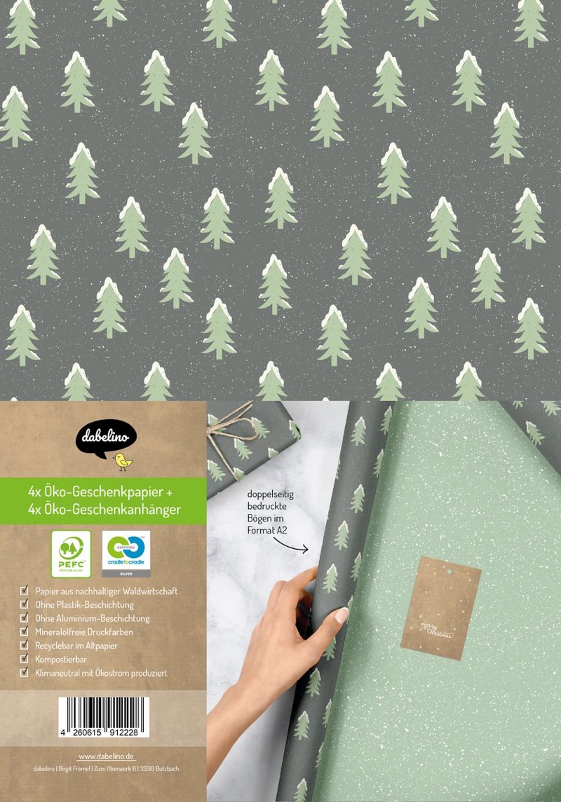 "Geschenkpapier Set Weihnachten: Tannenbaum mit Schnee (grün, schwarz) für Kinder und Erwachsene" online kaufen