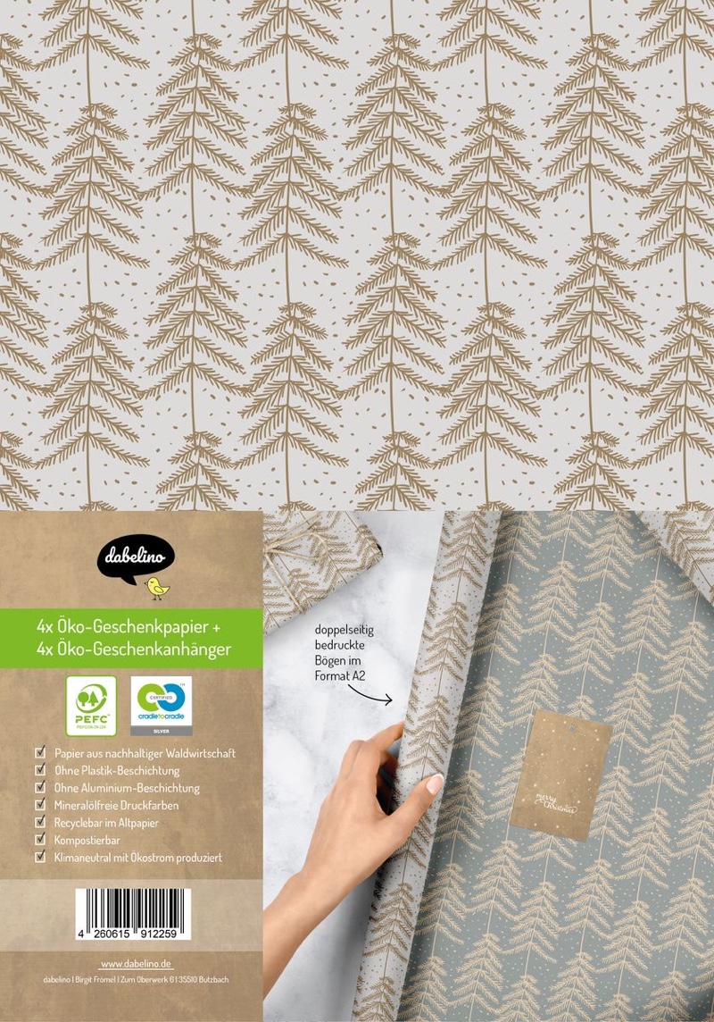 "Geschenkpapier Set Weihnachten für Erwachsene: Tanne (grau, braun, schlicht, modern, edel)" online kaufen