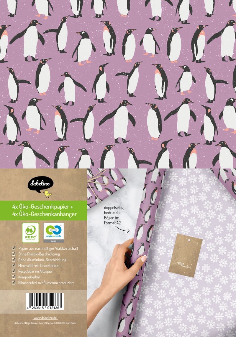 "Geschenkpapier Set Weihnachten: Pinguine (lila, weiß) für Kinder" online kaufen
