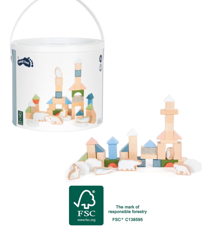 Small foot 12443 - Holzbausteine Arctic, Holz, 20-teilig im Eimer