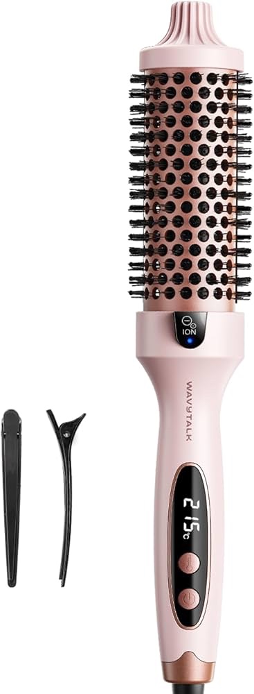 Wavytalk Thermobürste, Thermal Brush Blowout Boost Ionische Lockenbürste, Macht Haar Glatt und Glänzend, 5 Temperaturstufen, Haar schonend, 38mm Fass, Doppelspannung, Eurostecker, Sakura Rosa